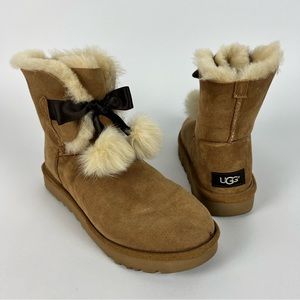 EUC UGG GITA FUR BALL CHESTNUT BOOTS